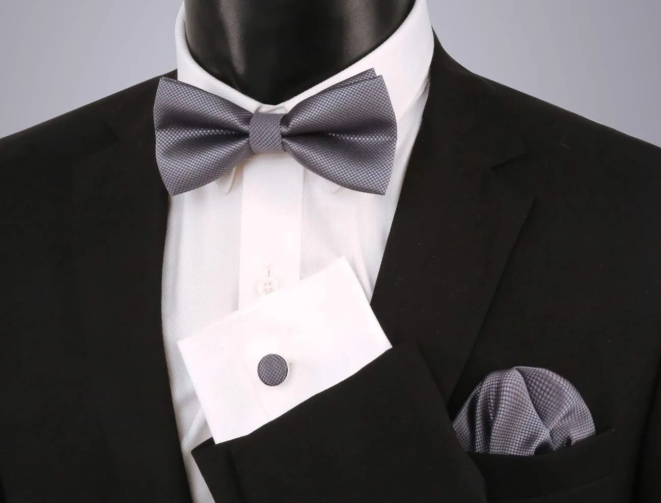 Alizeal Mens Solid Color Mini Squares Formal Banded Pre-tied Bow Ties, Pocket Square, Cufflinks Set Wedding Party Business