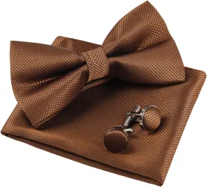 Alizeal Mens Solid Color Mini Squares Formal Banded Pre-tied Bow Ties, Pocket Square, Cufflinks Set Wedding Party Business
