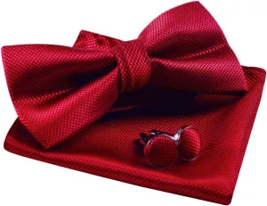 Alizeal Mens Solid Color Mini Squares Formal Banded Pre-tied Bow Ties, Pocket Square, Cufflinks Set Wedding Party Business