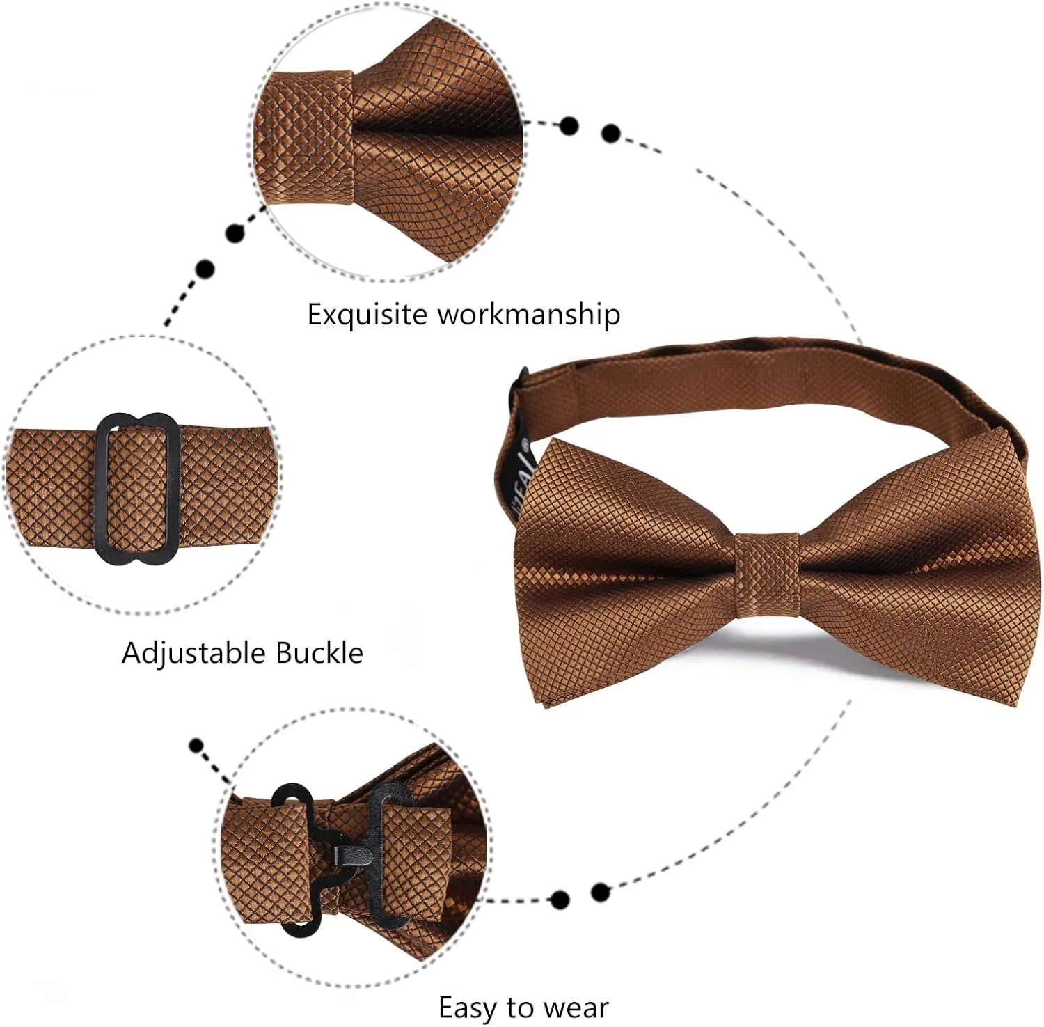 Alizeal Mens Solid Color Mini Squares Formal Banded Pre-tied Bow Ties, Pocket Square, Cufflinks Set Wedding Party Business