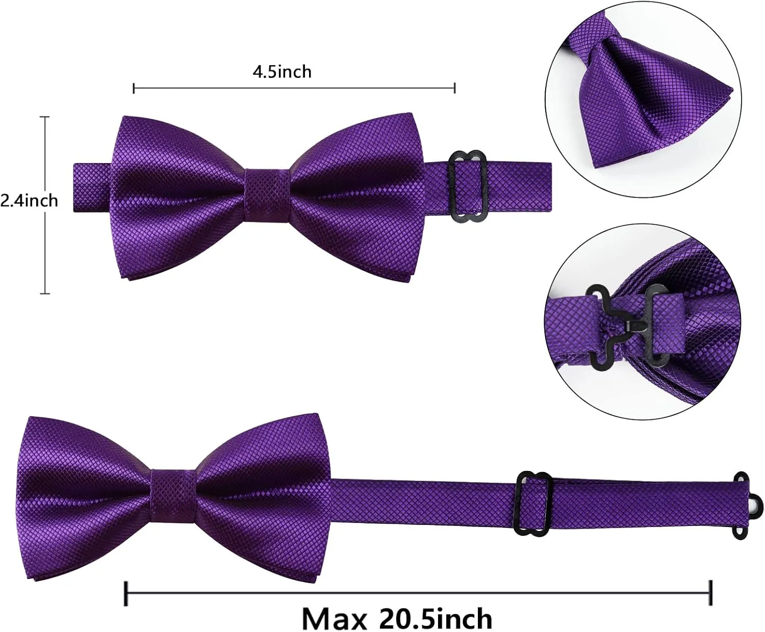 Alizeal Mens Solid Color Mini Squares Formal Banded Pre-tied Bow Ties, Pocket Square, Cufflinks Set Wedding Party Business