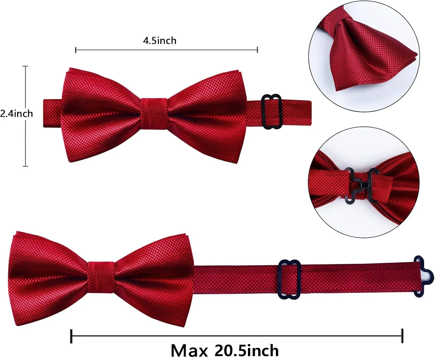 Alizeal Mens Solid Color Mini Squares Formal Banded Pre-tied Bow Ties, Pocket Square, Cufflinks Set Wedding Party Business
