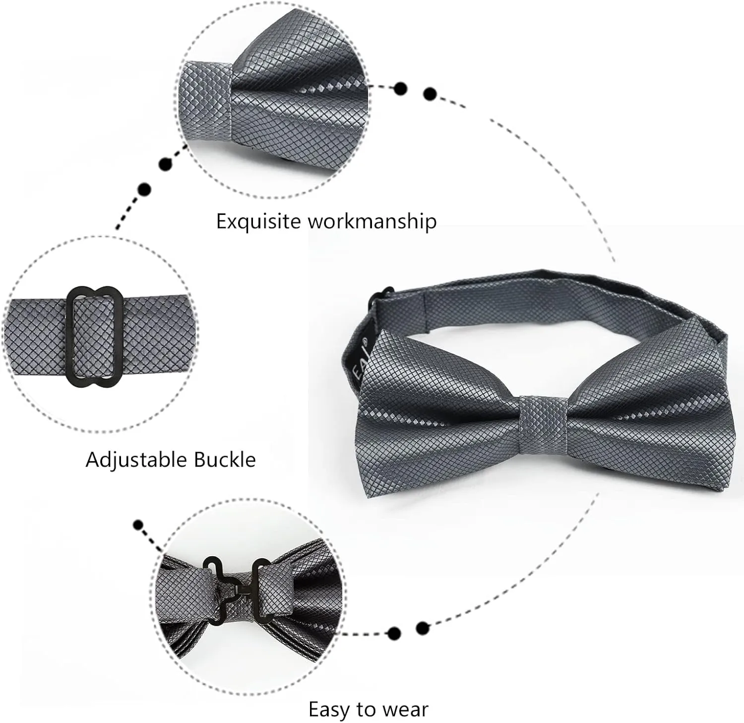 Alizeal Mens Solid Color Mini Squares Formal Banded Pre-tied Bow Ties, Pocket Square, Cufflinks Set Wedding Party Business