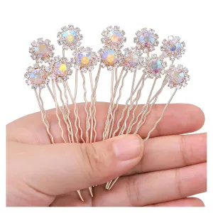 Ammei Crystal Bridal Hair Pins Clips Wedding Hair Accessories Hair Set Jewelry With Rhinestone For Brides and Bridesmaids Set Of 12 (AB Rose Gold)