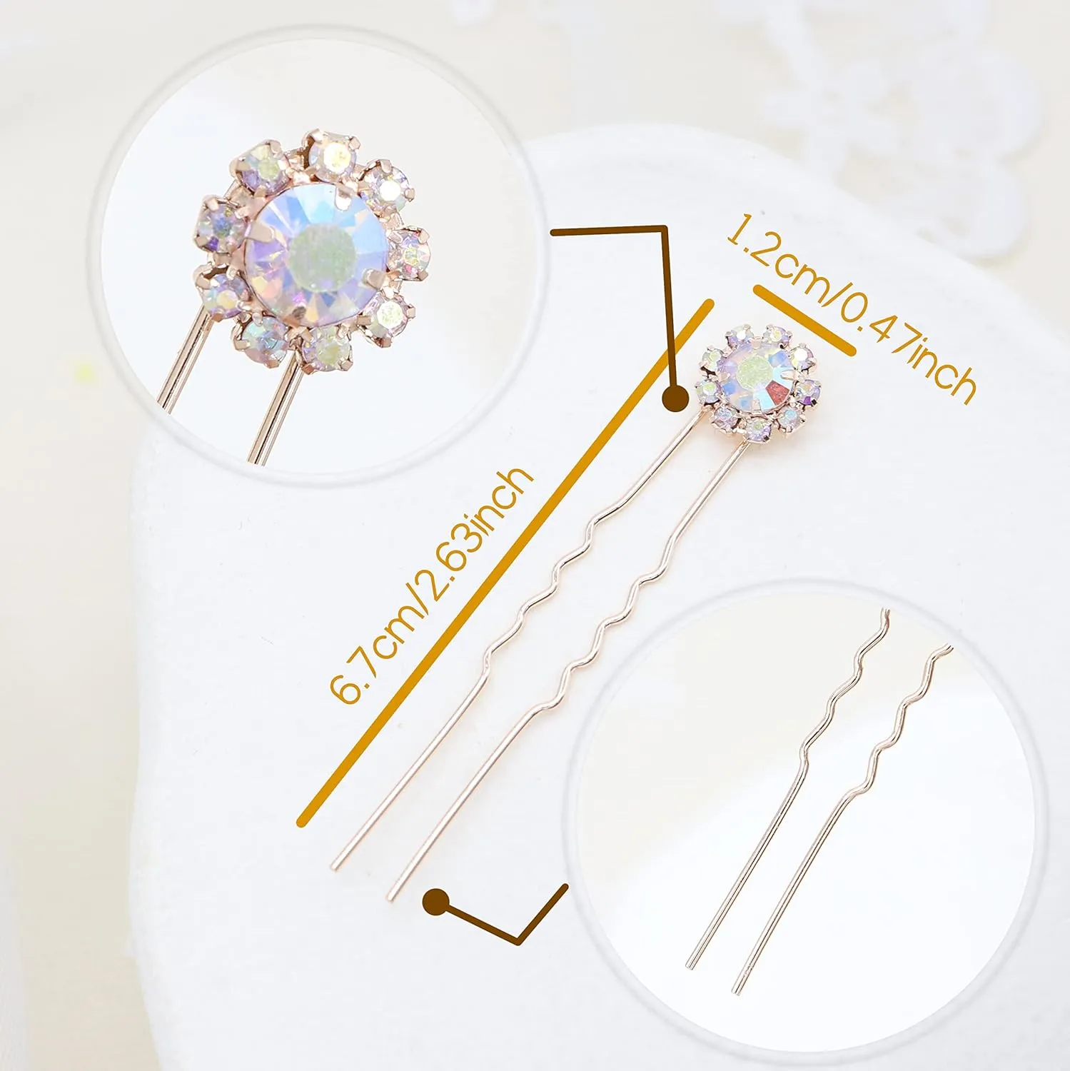 Ammei Crystal Bridal Hair Pins Clips Wedding Hair Accessories Hair Set Jewelry With Rhinestone For Brides and Bridesmaids Set Of 12 (AB Rose Gold)