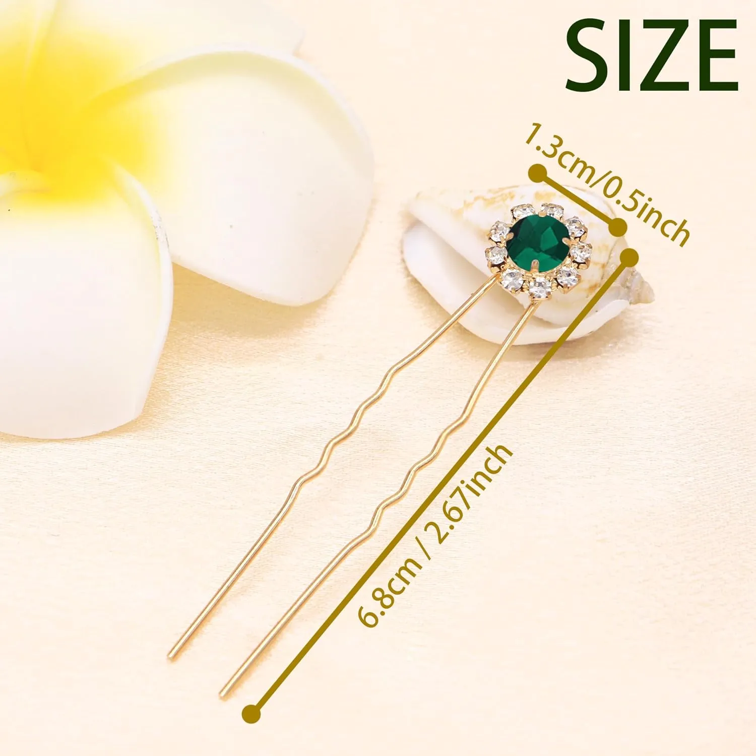 Ammei Crystal Bridal Hair Pins Clips Wedding Hair Accessories Hair Set Jewelry With Rhinestone For Brides and Bridesmaids Set Of 12 (Gold Plated Green)