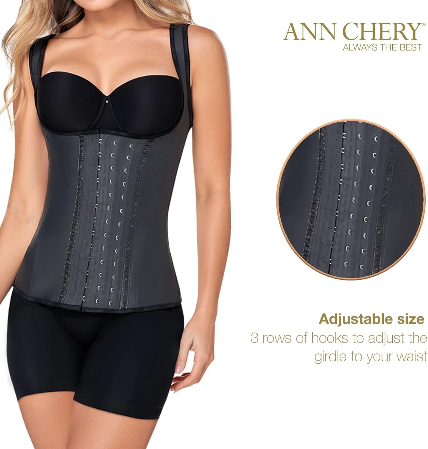 Ann Chery Corset Waist Trainer for Womens Weight Loss - Colombian Waist Cincher With Straps - 3 Hook Vest Body Shaper