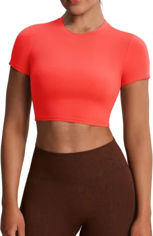 Aoxjox Short Sleeve Crop Tops for Women Classic Longline Baby Tee Workout T Shirt Top