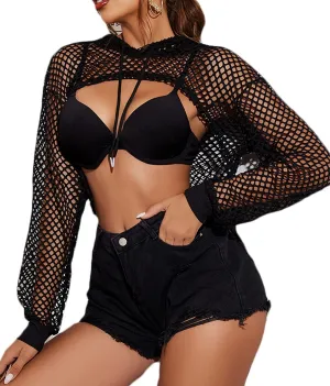 Avidlove Mesh Crop Top Hoodie Rave Tops For Women Long Sleeve Fishnet Shirt for Festival Club Party