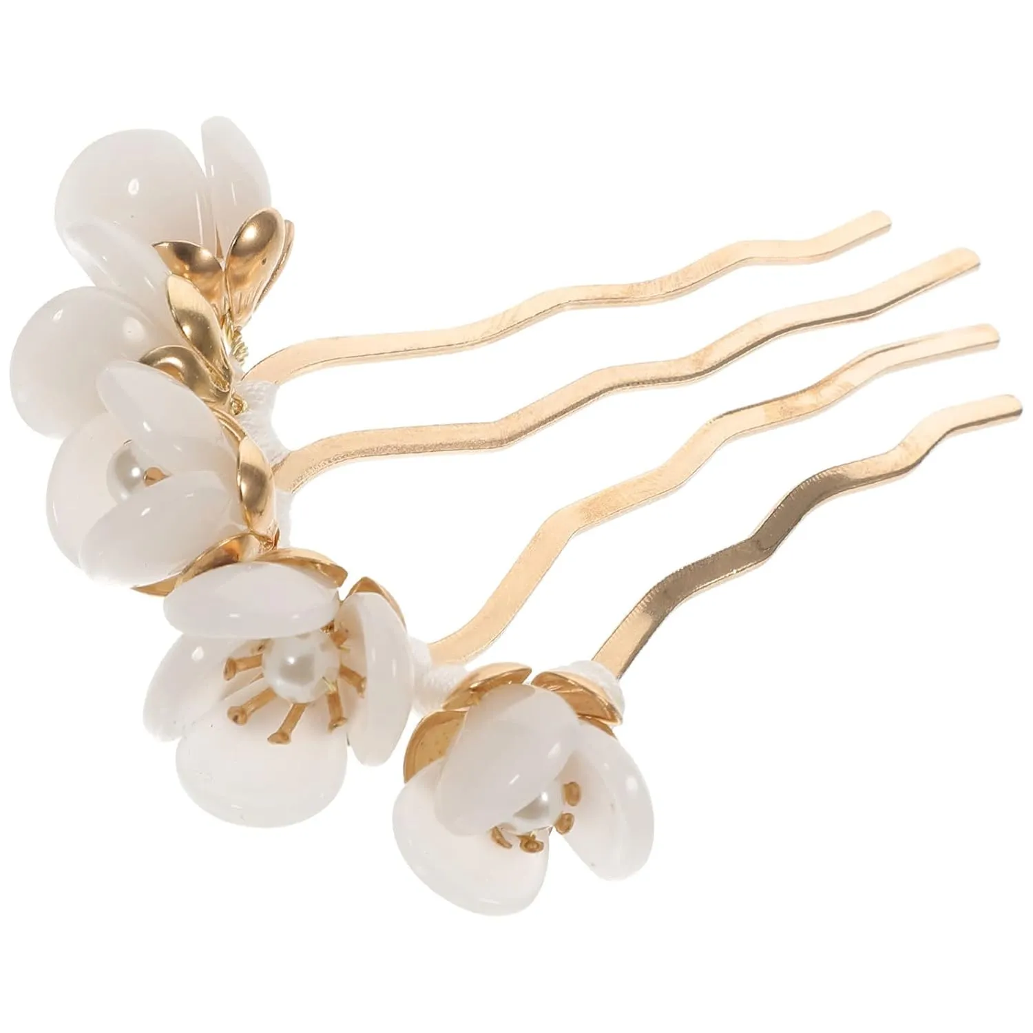 Beaupretty Jade Flower Hair Comb Flower Hair Stick Chinese Retro Chignon Pin Hair Chopsticks Hair Styling Accessories for Women Girls(White)