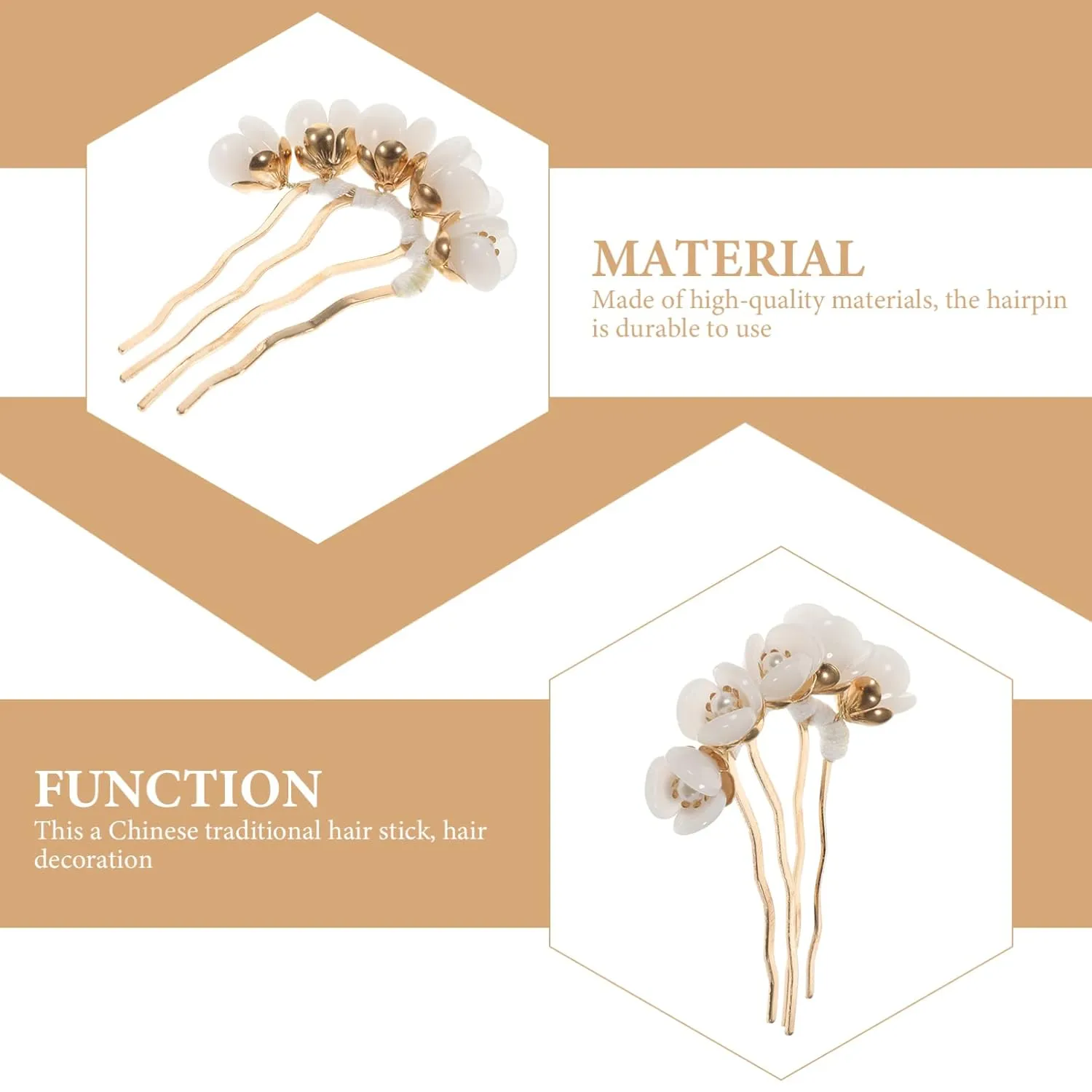 Beaupretty Jade Flower Hair Comb Flower Hair Stick Chinese Retro Chignon Pin Hair Chopsticks Hair Styling Accessories for Women Girls(White)