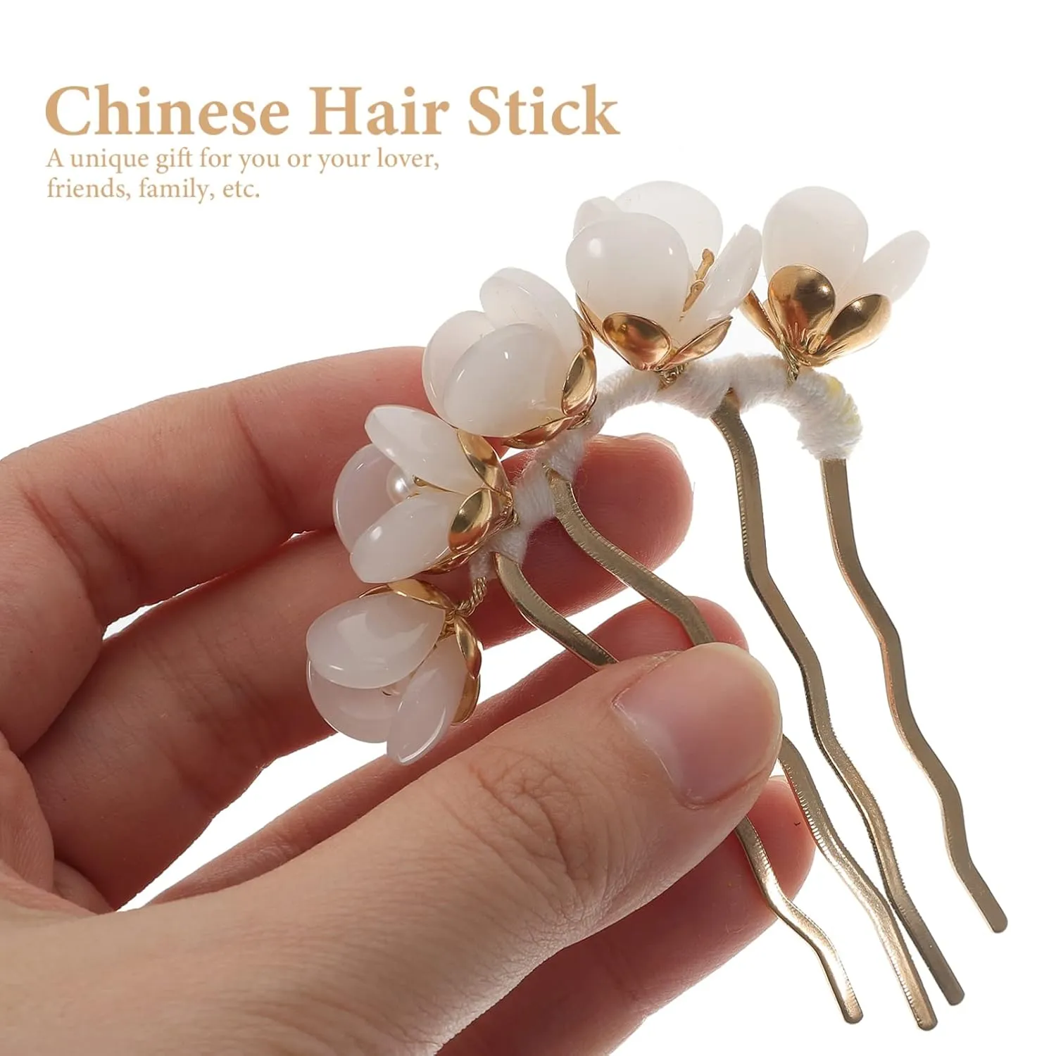 Beaupretty Jade Flower Hair Comb Flower Hair Stick Chinese Retro Chignon Pin Hair Chopsticks Hair Styling Accessories for Women Girls(White)