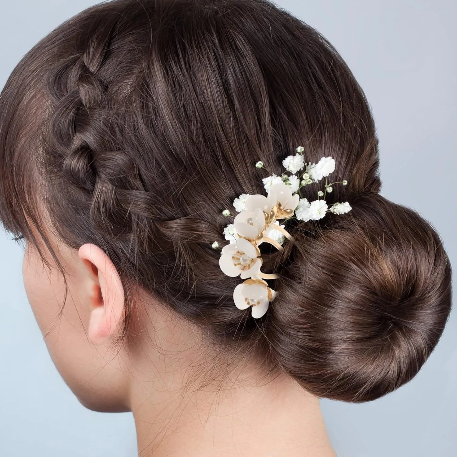 Beaupretty Jade Flower Hair Comb Flower Hair Stick Chinese Retro Chignon Pin Hair Chopsticks Hair Styling Accessories for Women Girls(White)