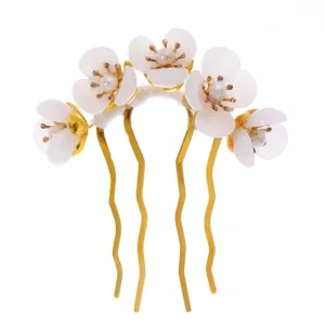 Beaupretty Jade Flower Hair Comb Flower Hair Stick Chinese Retro Chignon Pin Hair Chopsticks Hair Styling Accessories for Women Girls(White)