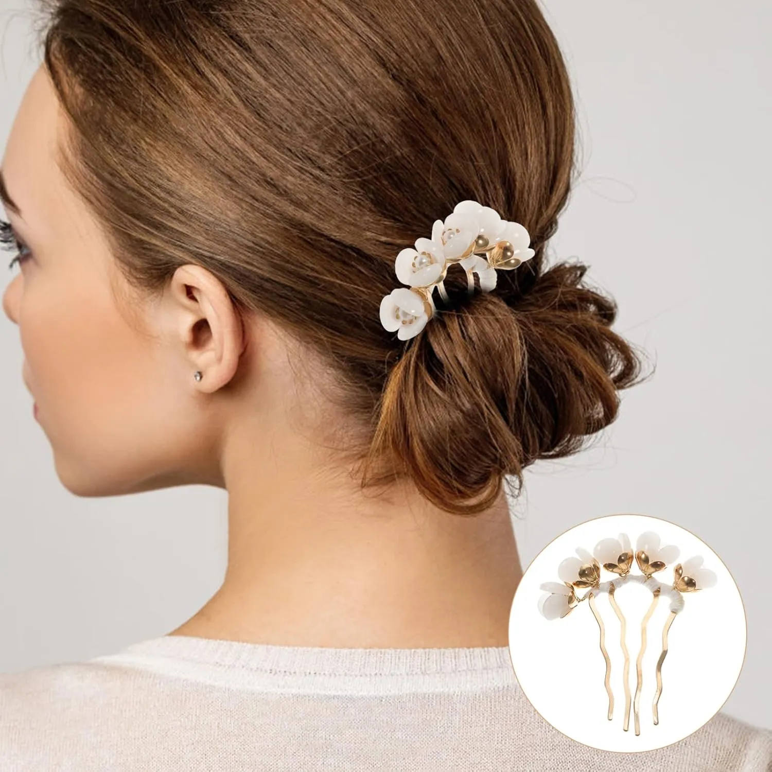 Beaupretty Jade Flower Hair Comb Flower Hair Stick Chinese Retro Chignon Pin Hair Chopsticks Hair Styling Accessories for Women Girls(White)