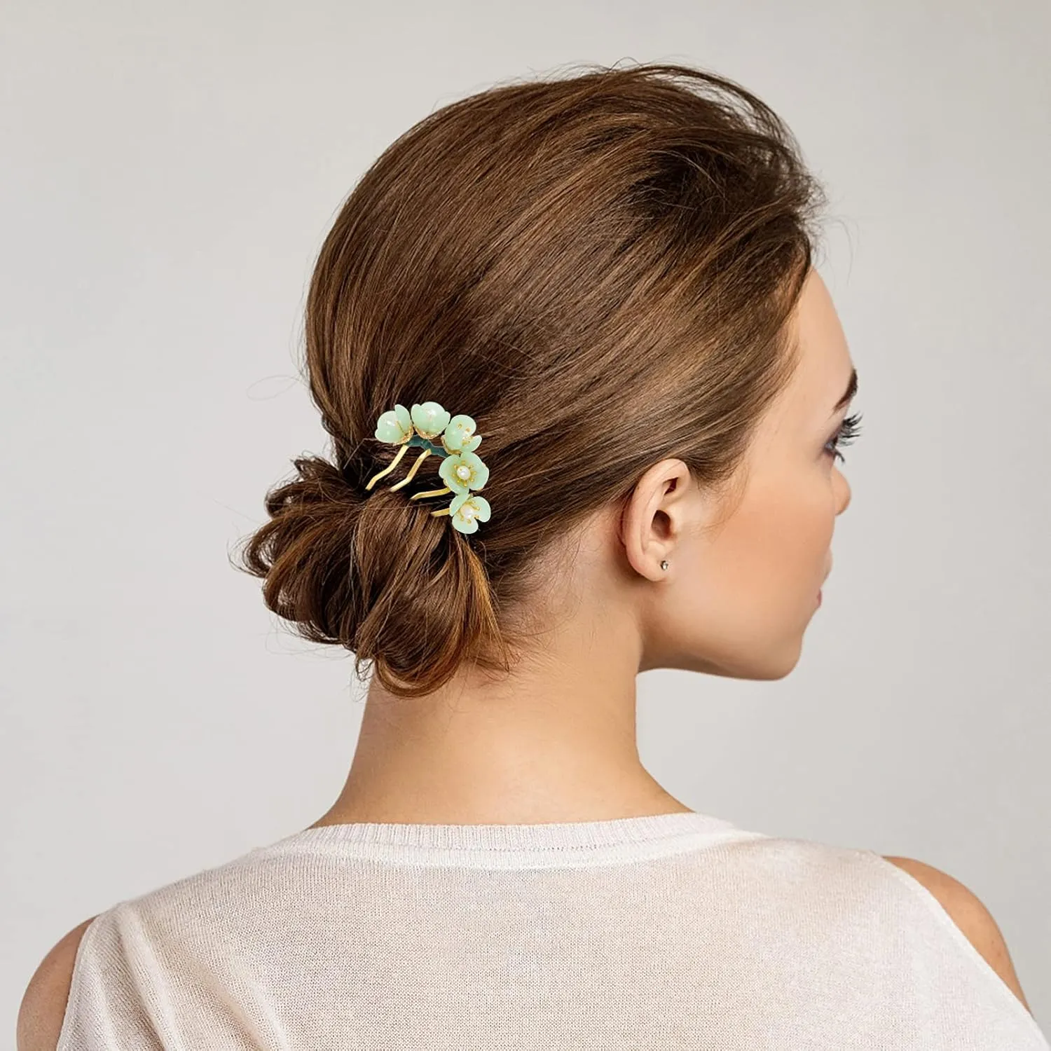 Beaupretty Jade Flower Hair Pin Chinese Hair Stick Jade Hairpin Retro Chignon Pin Traditional Classical Flower Hair Chopstick Hair Styling Accessories for Women Girls (Green)