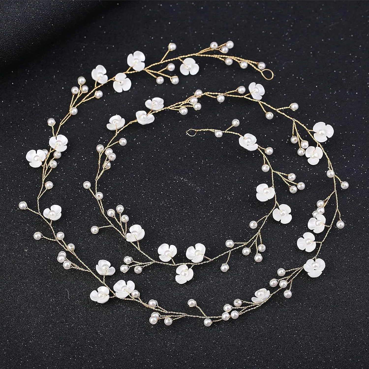 BEAYFILY Bridal Wedding Hair Vine,Extra Long Pearl and Crystal Beads Bride Head Piece,Silver Hair Accessories for Women and Girls (Golden)