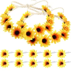 Boao 12 Pcs Sunflower Hair Accessories Include 10 Sunflower Hair Clips and 2 Headband, Hippie Daisy Clips Flower Crown Wreath for Women Bridesmaids Wedding