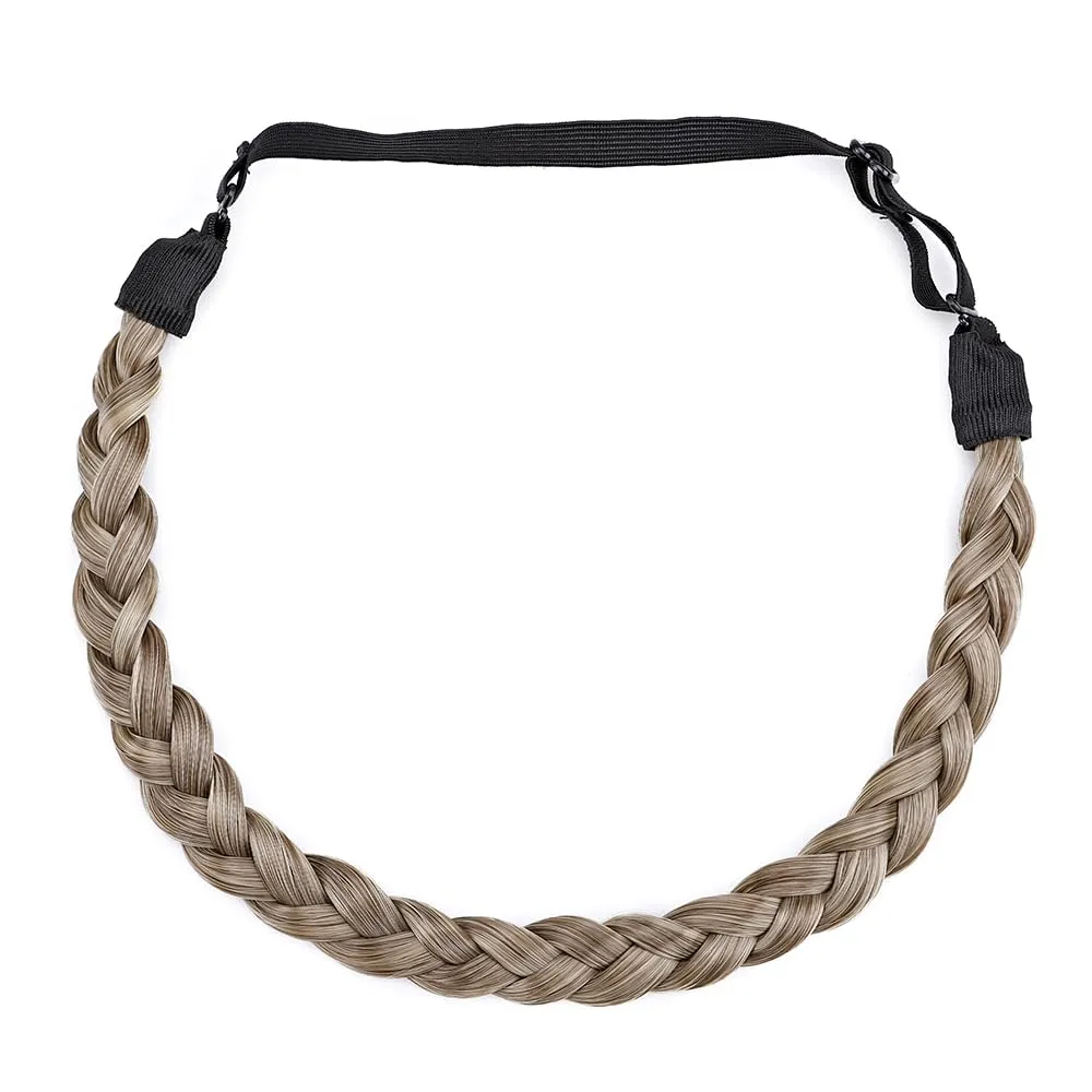 Braided Headband Wide Elastic Stretch Synthetic Hairpiece For Girls And Women (Small-three strands, 9/24)