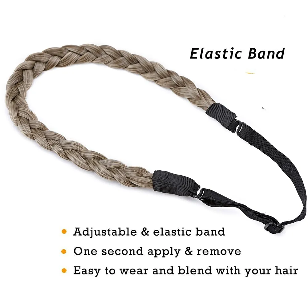 Braided Headband Wide Elastic Stretch Synthetic Hairpiece For Girls And Women (Small-three strands, 9/24)