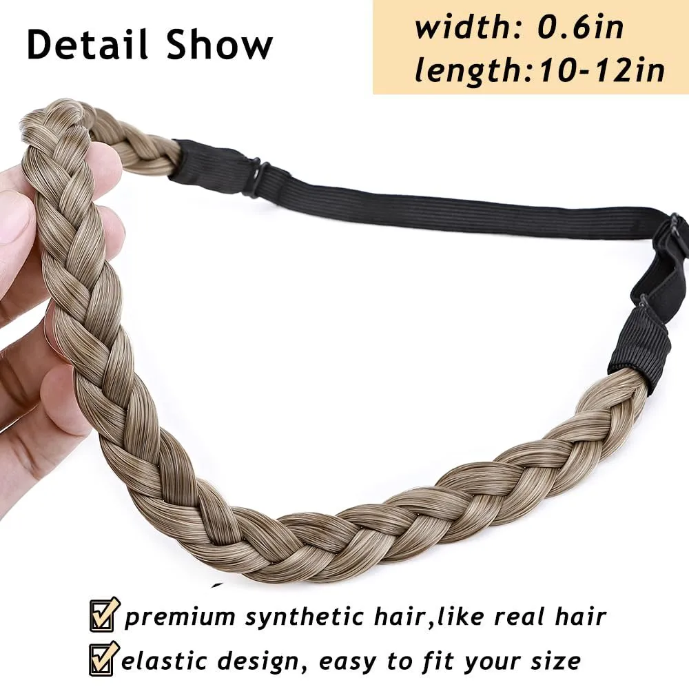 Braided Headband Wide Elastic Stretch Synthetic Hairpiece For Girls And Women (Small-three strands, 9/24)