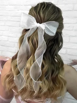 Bridal Hair Bow Clip Veil Organza Bow Hair Clip White Tulle Bowknot Hair Pins Bachelorette Party Clips Bridesmaid Favor Wedding Headwear for Women and Girls