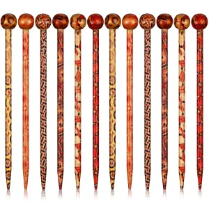 Cindeer 12 Pieces Wooden Hair Sticks Bulk Vintage Japanese Chinese Hairpins for Women Decorative Retro Hair Chopsticks for Women Bun Updo Accessory, 6 Styles