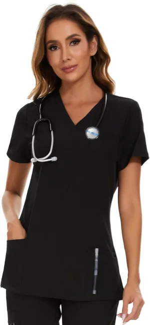 COZYFIT Scrub Tops for Woman - Soft Stretch, V-Neck Top Scrubs with 3 Pockets, Easy Care for Women