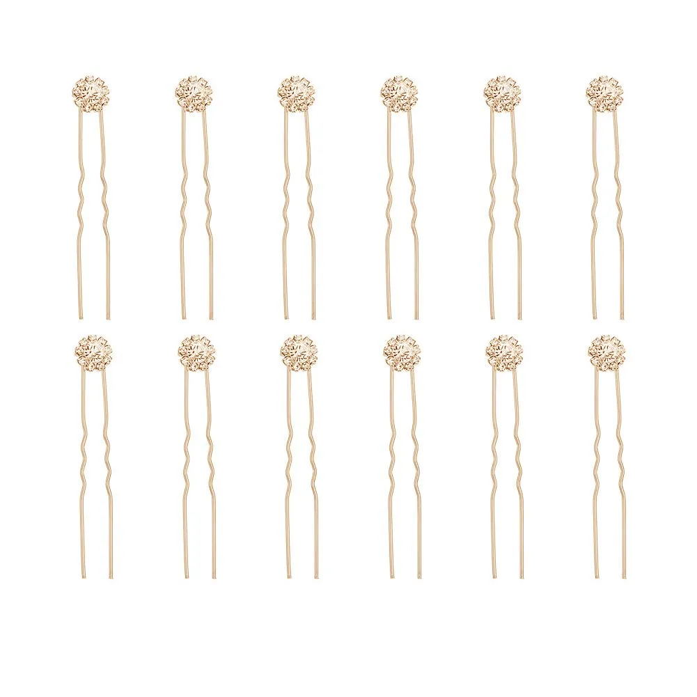 Crystal Bridal Hair Pins Clips Wedding Hair Accessories Hair Set Jewelry With Rhinestone For Brides and Bridesmaids Set Of 12 (Gold)