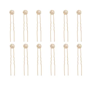Crystal Bridal Hair Pins Clips Wedding Hair Accessories Hair Set Jewelry With Rhinestone For Brides and Bridesmaids Set Of 12 (Gold)