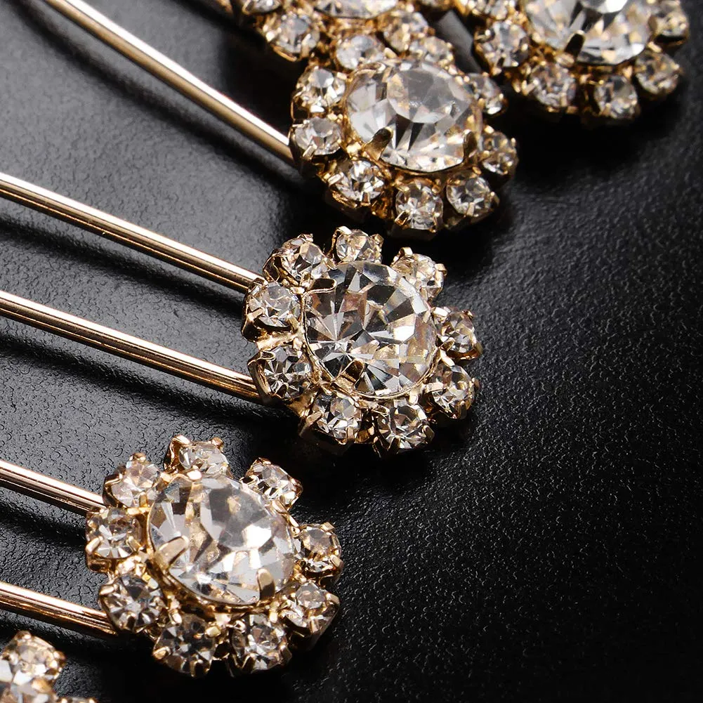 Crystal Bridal Hair Pins Clips Wedding Hair Accessories Hair Set Jewelry With Rhinestone For Brides and Bridesmaids Set Of 12 (Gold)