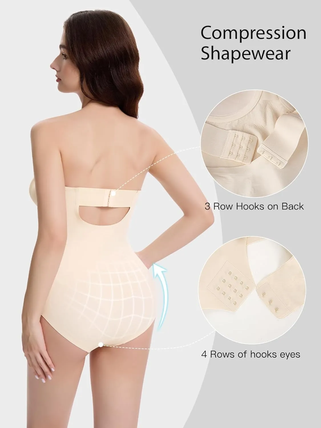 Decorus Seamless Strapless Shapewear Bodysuit - Tummy Control Sculpt Body Shaper : Cupped with Removable Straps