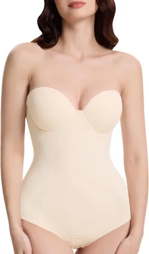 Decorus Seamless Strapless Shapewear Bodysuit - Tummy Control Sculpt Body Shaper : Cupped with Removable Straps