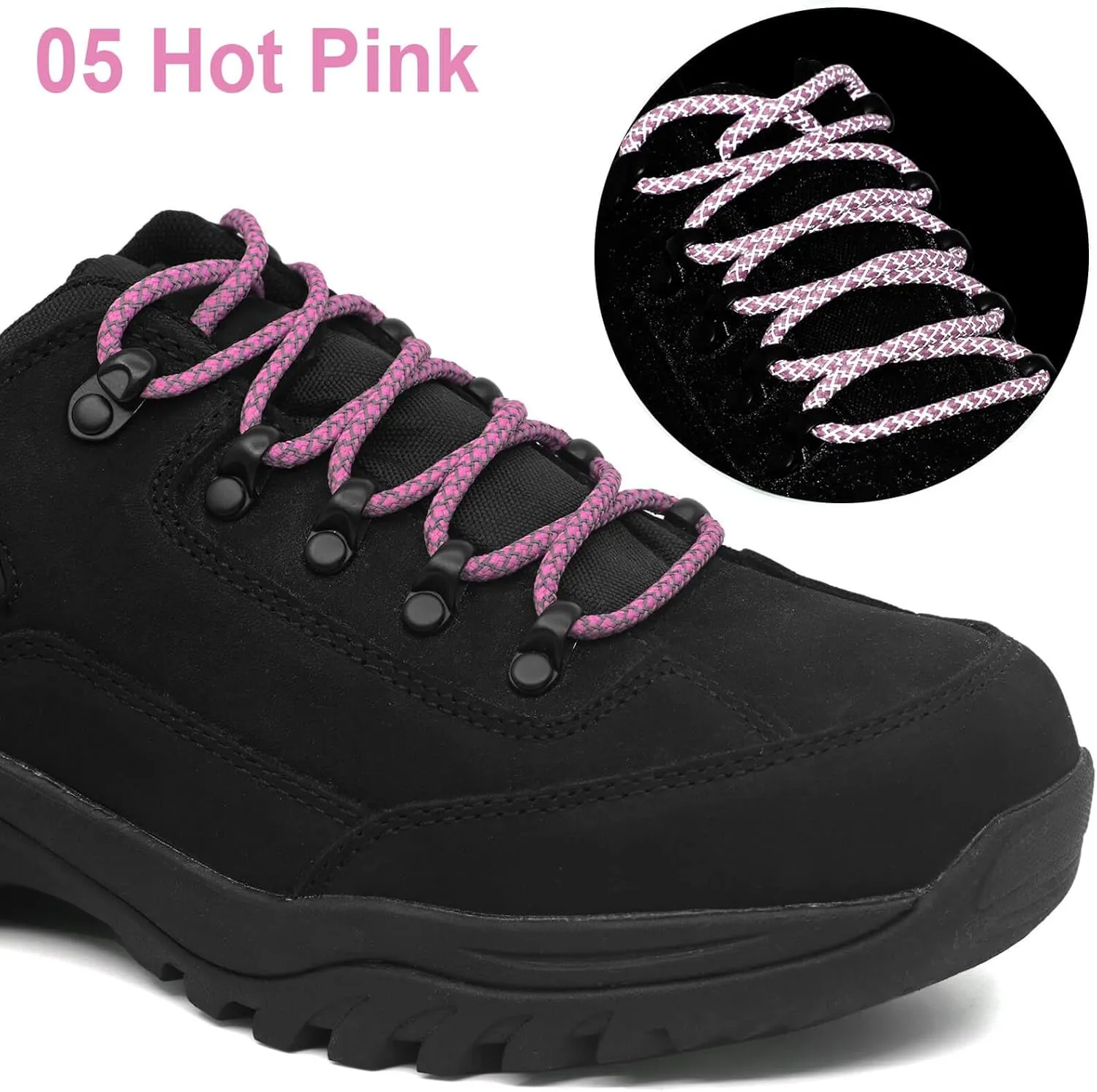 DELELE 2 Pairs 4/25" Thick Round Reflective Shoe Laces Safety Highlight Rope