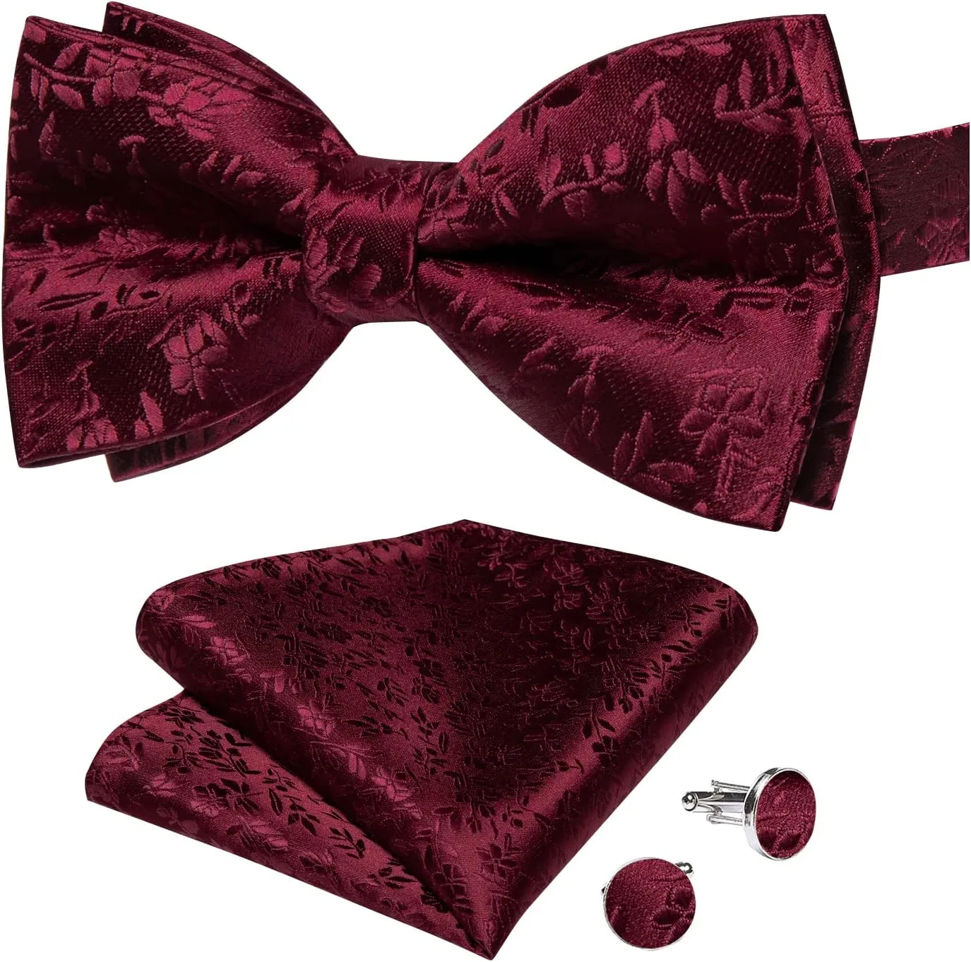 DiBanGu Paisley Pre-Tied Bow Ties for Men Silk Adjustable Bowtie and Pocket Square Cufflinks for Wedding Party