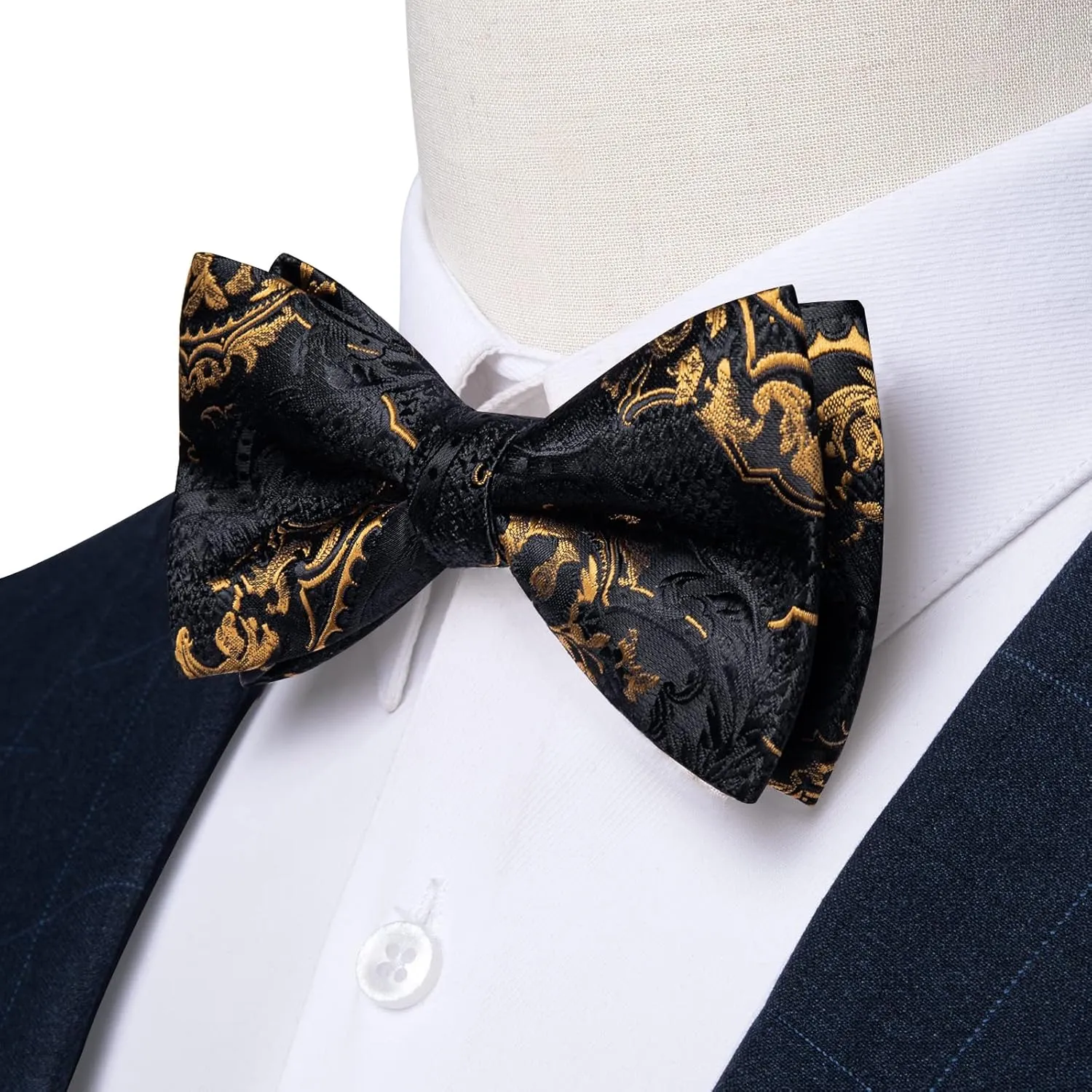 DiBanGu Paisley Pre-Tied Bow Ties for Men Silk Adjustable Bowtie and Pocket Square Cufflinks for Wedding Party