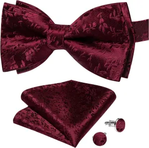 DiBanGu Paisley Pre-Tied Bow Ties for Men Silk Adjustable Bowtie and Pocket Square Cufflinks for Wedding Party