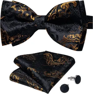 DiBanGu Paisley Pre-Tied Bow Ties for Men Silk Adjustable Bowtie and Pocket Square Cufflinks for Wedding Party