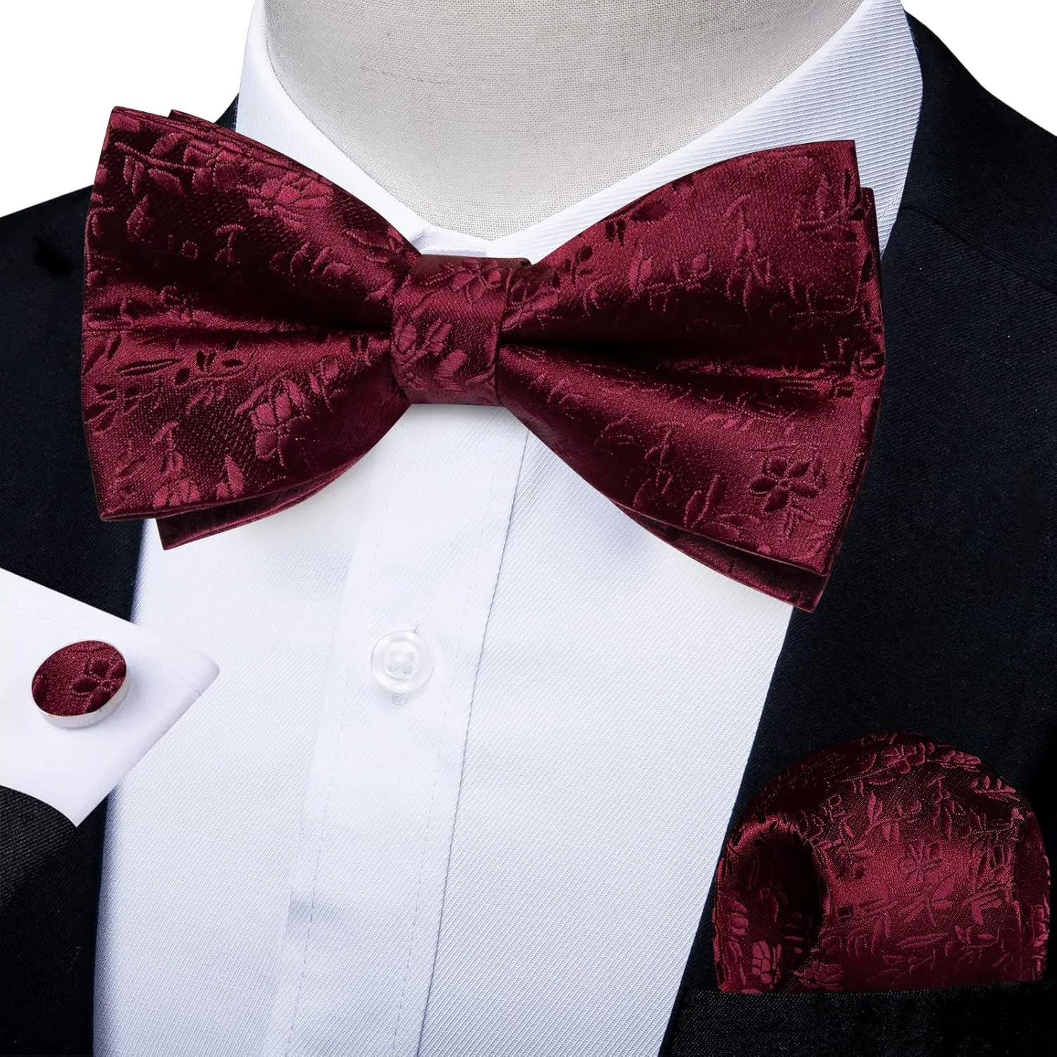 DiBanGu Paisley Pre-Tied Bow Ties for Men Silk Adjustable Bowtie and Pocket Square Cufflinks for Wedding Party