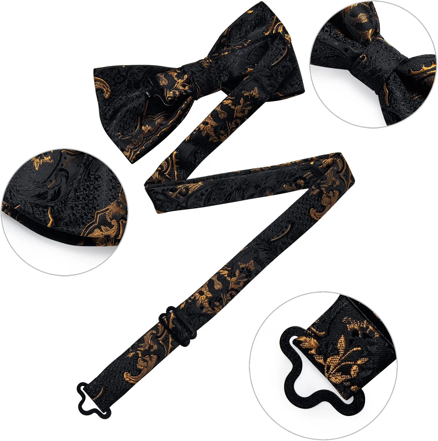 DiBanGu Paisley Pre-Tied Bow Ties for Men Silk Adjustable Bowtie and Pocket Square Cufflinks for Wedding Party