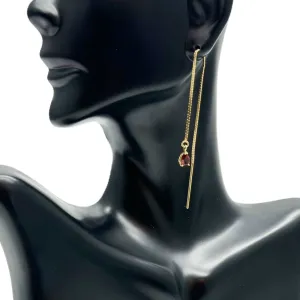 EARRING Single 14K Gold Dangle with Garnet Stone