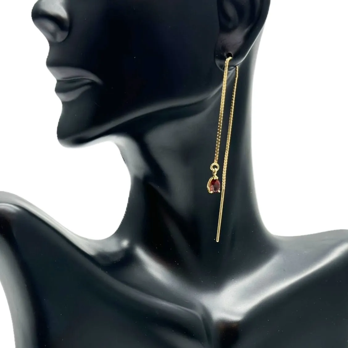 EARRING Single 14K Gold Dangle with Garnet Stone