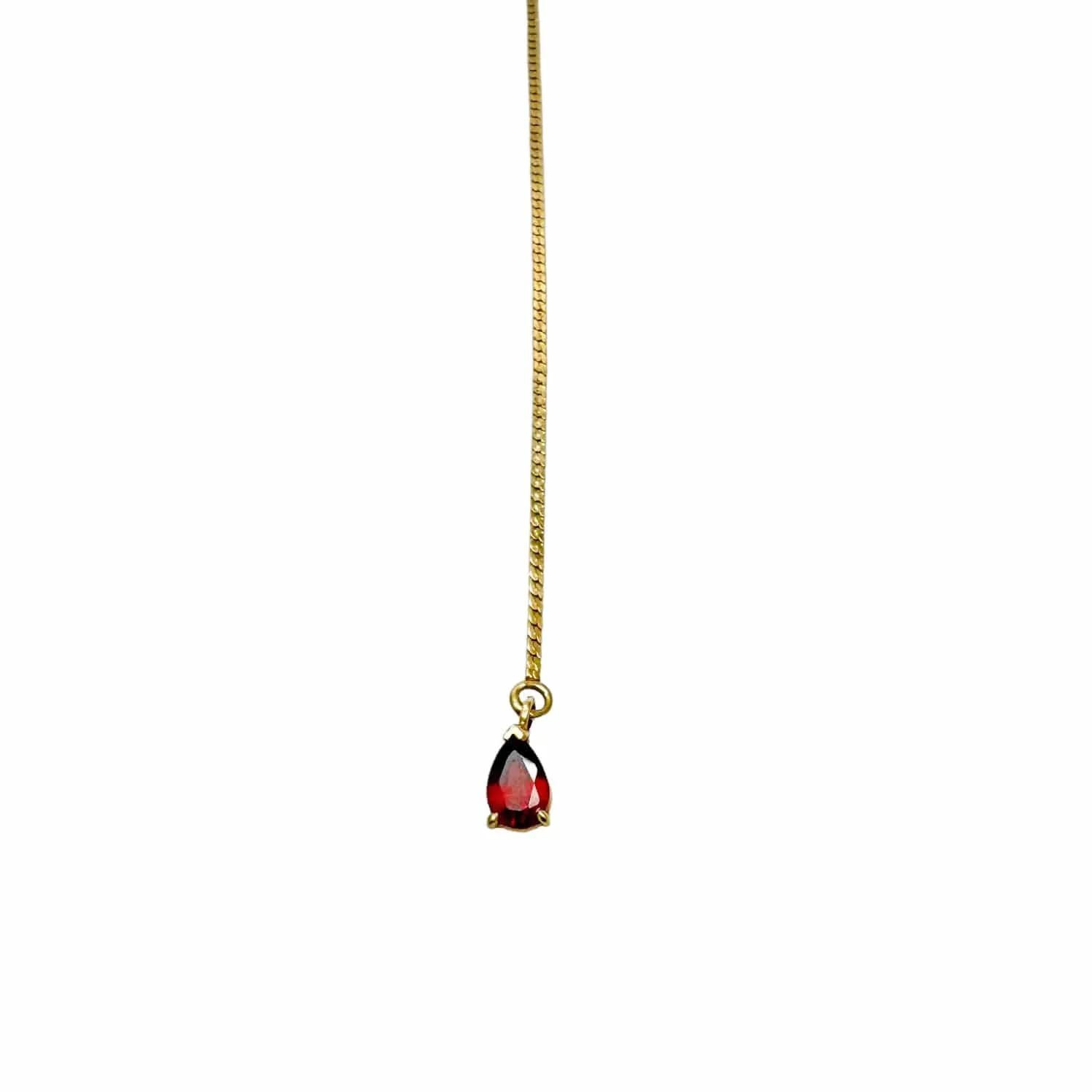 EARRING Single 14K Gold Dangle with Garnet Stone