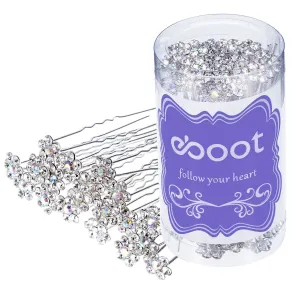 eBoot 40 Pack Flower Crystal Rhinestone Hair Pins with a Storage Bag for Bridal Wedding Hair Accessories (White)