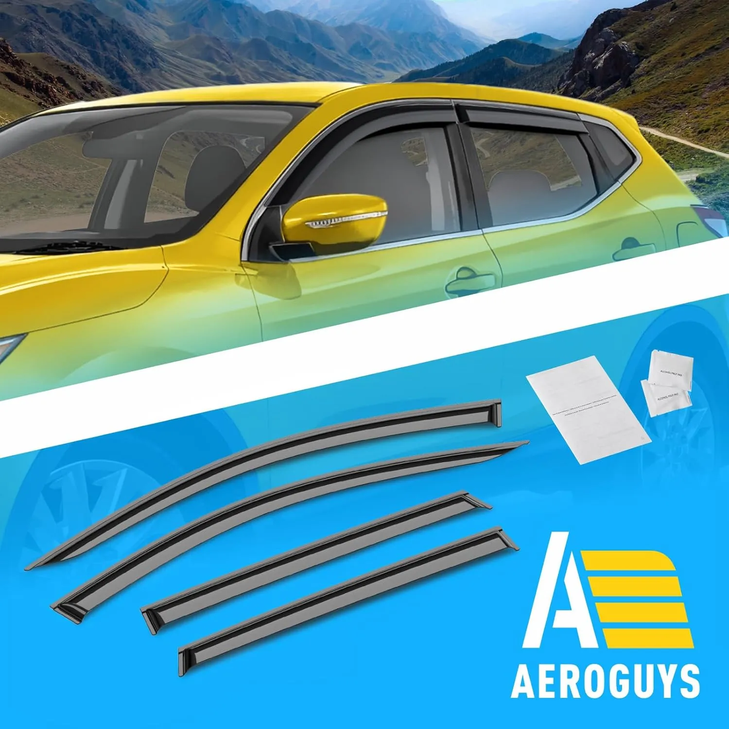 Extra Durable Window Deflectors Tape-On Window Visors Rain Guards Fit for Nissan Rogue Sport 2017-2022, Sun Visors, Wind Vent for Shades, Exterior Car Accessories - 4pcs. AG0104