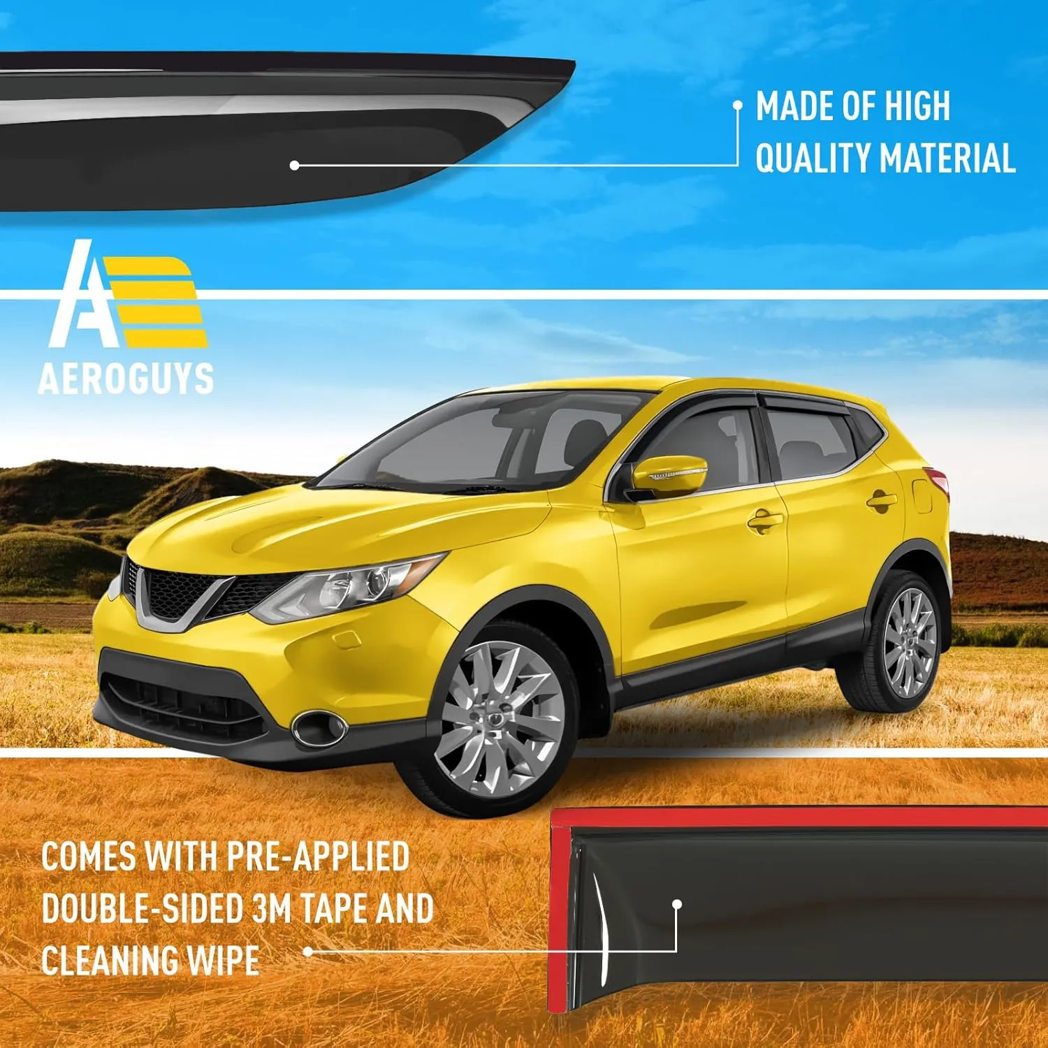 Extra Durable Window Deflectors Tape-On Window Visors Rain Guards Fit for Nissan Rogue Sport 2017-2022, Sun Visors, Wind Vent for Shades, Exterior Car Accessories - 4pcs. AG0104