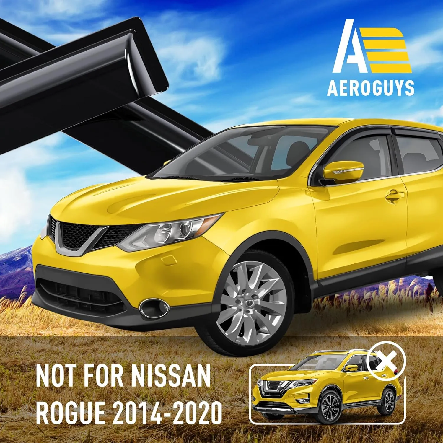 Extra Durable Window Deflectors Tape-On Window Visors Rain Guards Fit for Nissan Rogue Sport 2017-2022, Sun Visors, Wind Vent for Shades, Exterior Car Accessories - 4pcs. AG0104