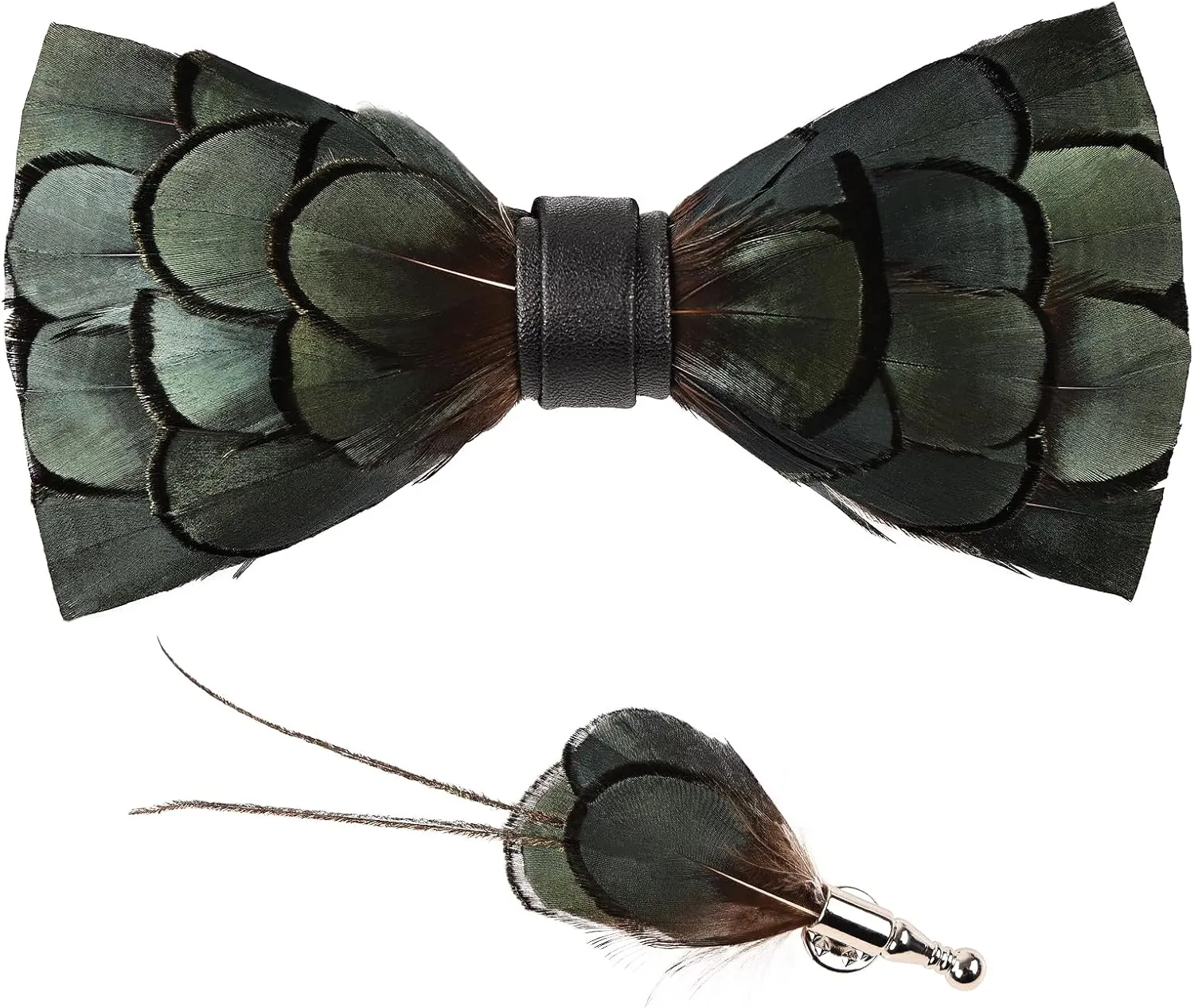 Feathers Bow Tie Peacock Pre-tied Bow tie Brooch Sets for Men Adjustable Length Tuxedo Banquet Necktie