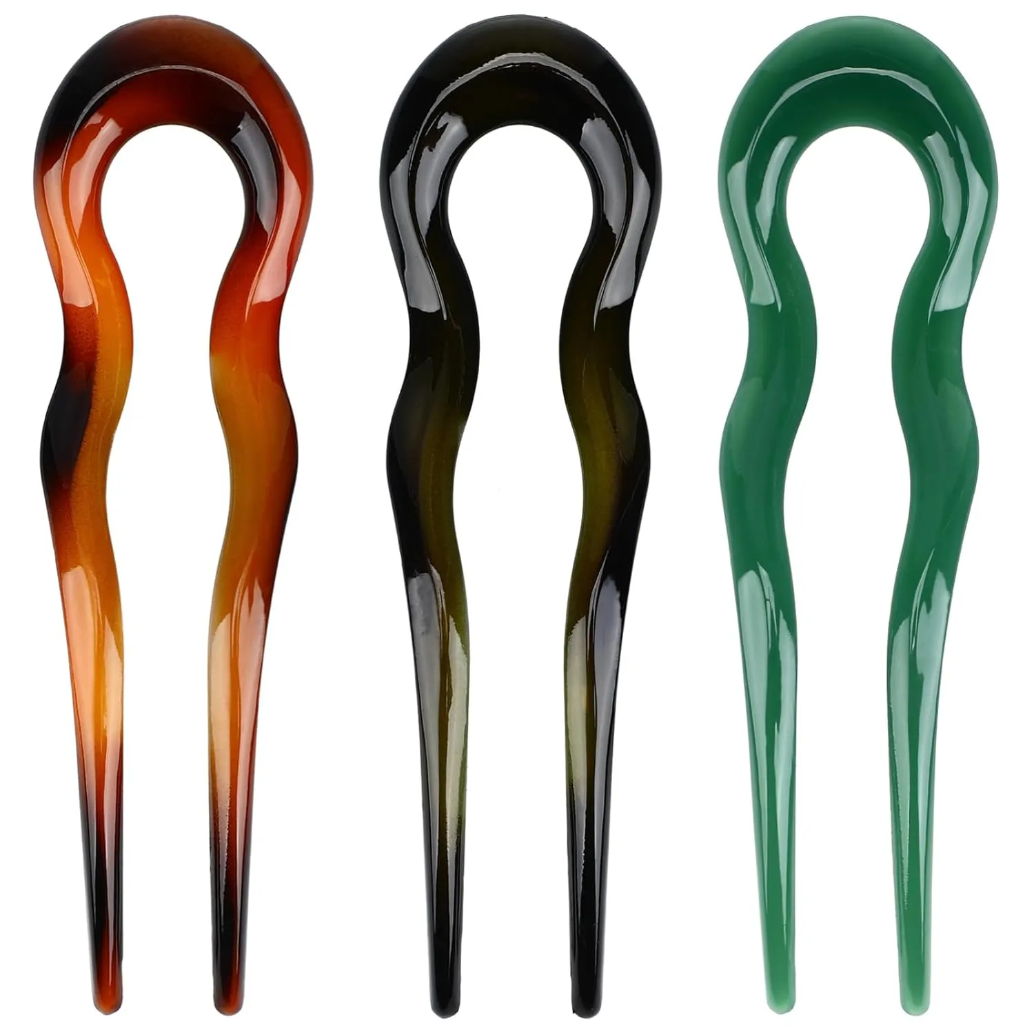 French Hair Pins for Women French Twist Hair Pins Wavy U Shaped Hairpins Bun Hair Sticks Decorative Hair Forks for Thick Hair Long Hair (As Shown 1)