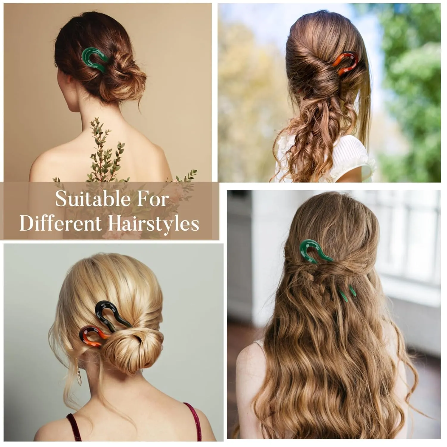 French Hair Pins for Women French Twist Hair Pins Wavy U Shaped Hairpins Bun Hair Sticks Decorative Hair Forks for Thick Hair Long Hair (As Shown 1)
